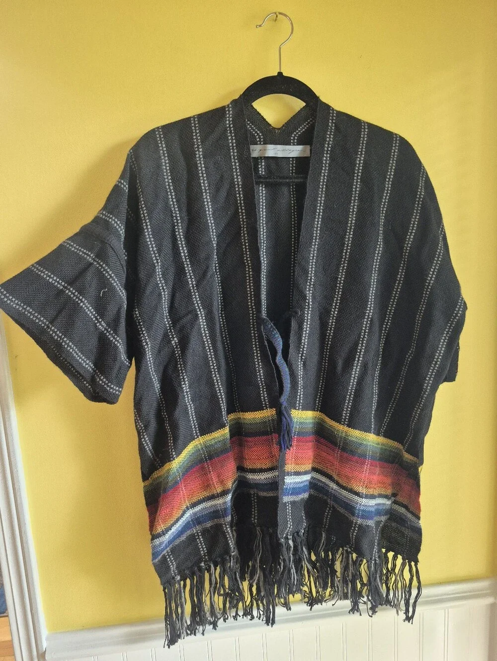 Raquel Allegra Peruvian Weave Poncho with Multicolor Fringe Accent